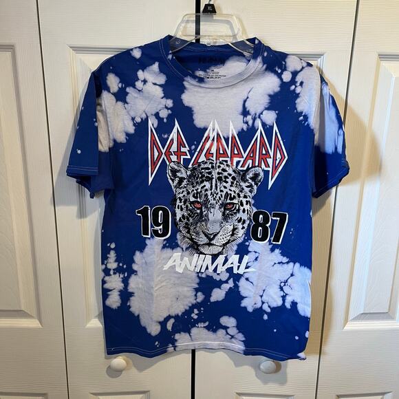 Def Leppard Animal 1987 Band Tee Bleach Tie Dye Blue White Medium NWOT - Picture 1 of 5